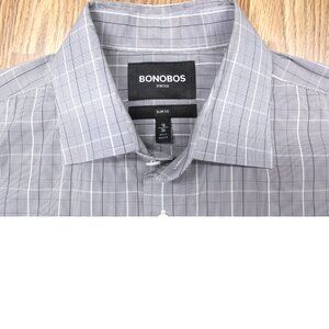 BONOBOS SLIM FIT SHIRT COTTON/NYLON/SPANDEX GRAY PLAID Sz 16 LARGE, L